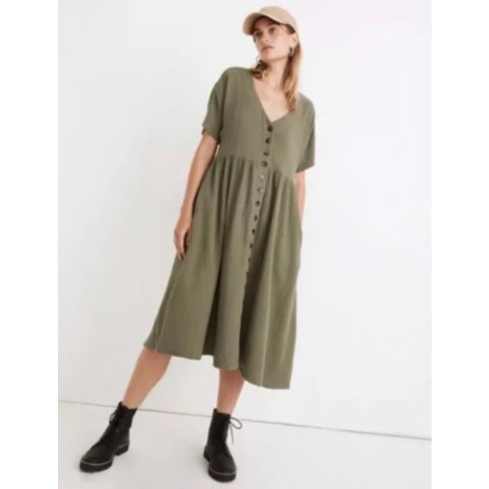 Madewell Womens Lightspun Button Front Midi Dress Size L Gauzey Cotton Grunge